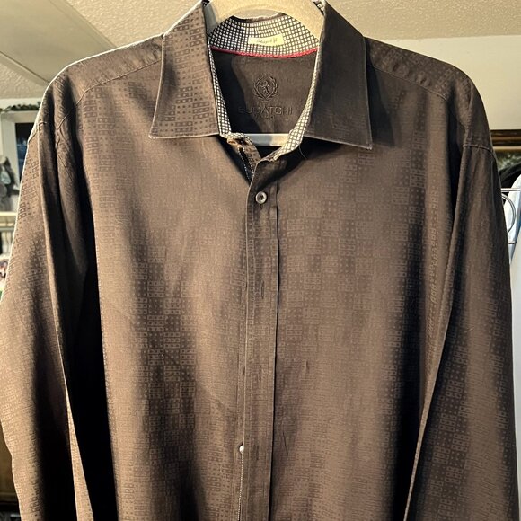 Bugatchi Shaped Fit 100% Cotton Black Geometric Long-Sleeve Button-Up SZ 2XL - Picture 1 of 6